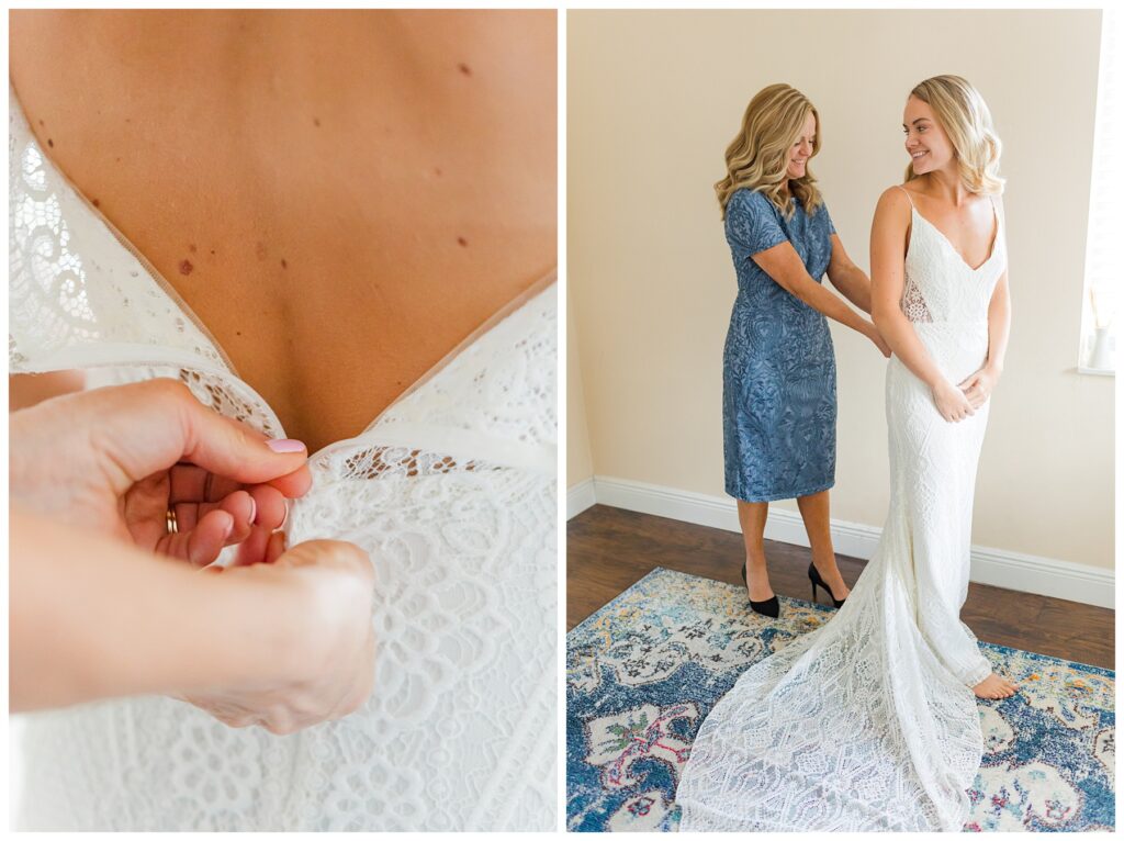 Bride Getting into dress with mom