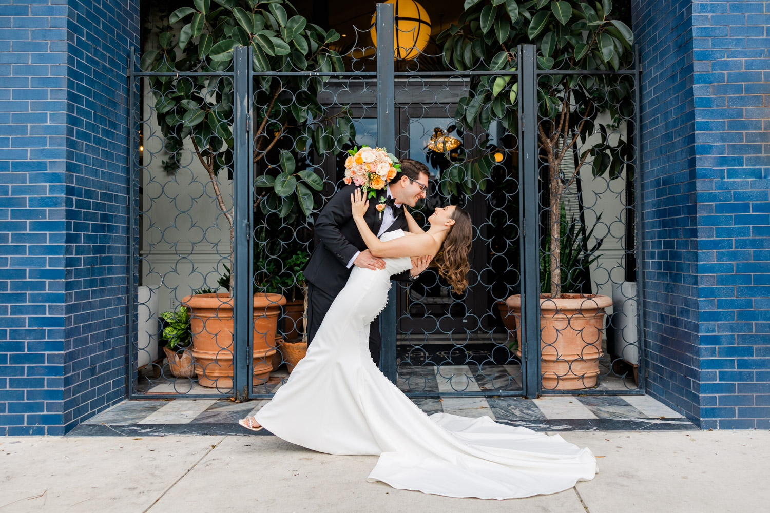 Bride and Groom in front of The Dalmar Hotel in Ft. Lauderdale