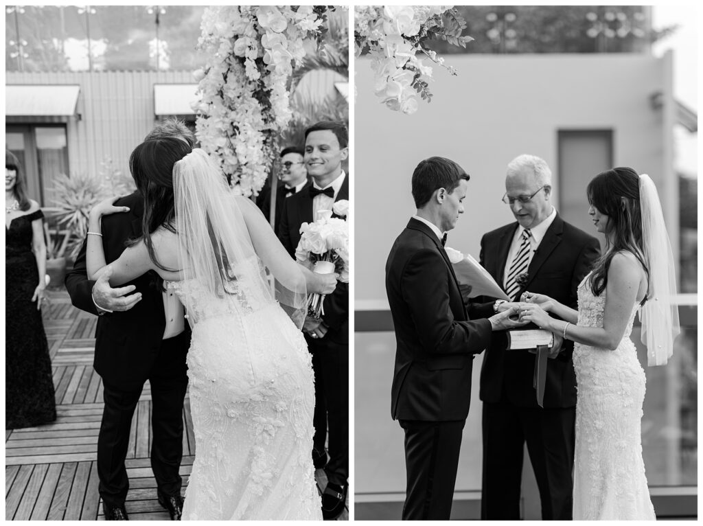 The Ray Hotel Wedding ceremony in black and white