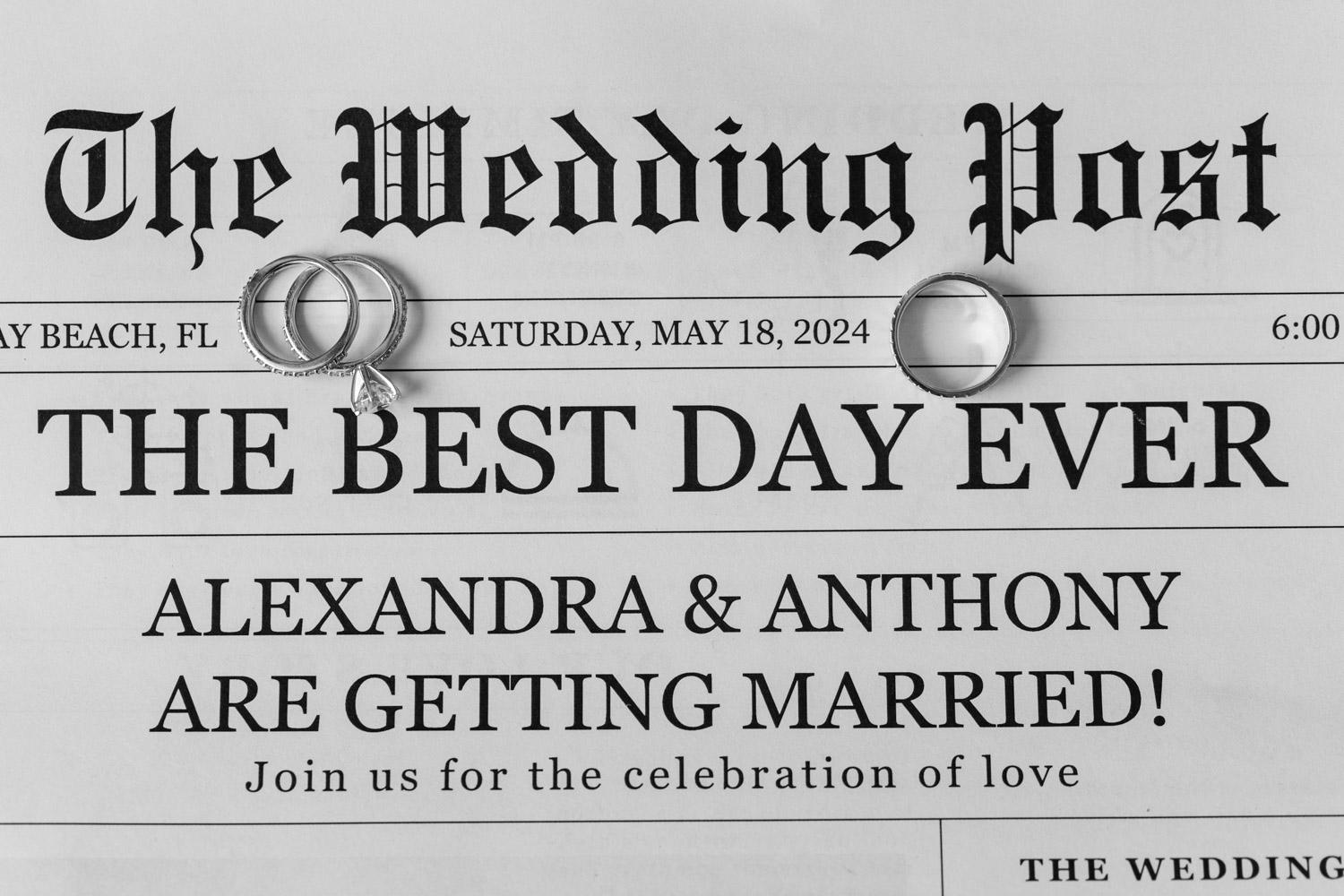 Wedding newspaper at The Ray Hotel in Delray Beach