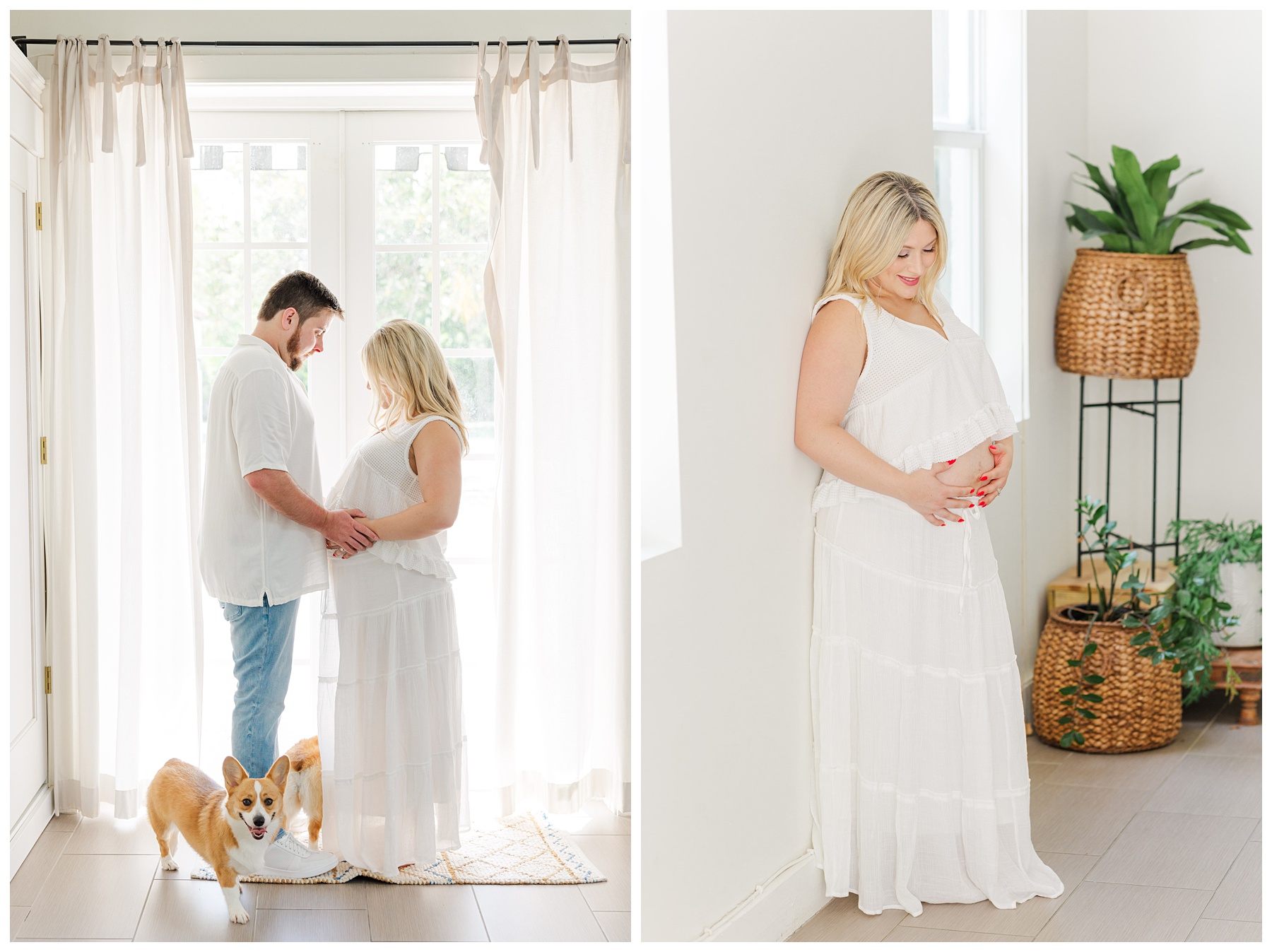 Hannah and Andrew with their dogs for their studio maternity photo shoot at The Rich Hippies House