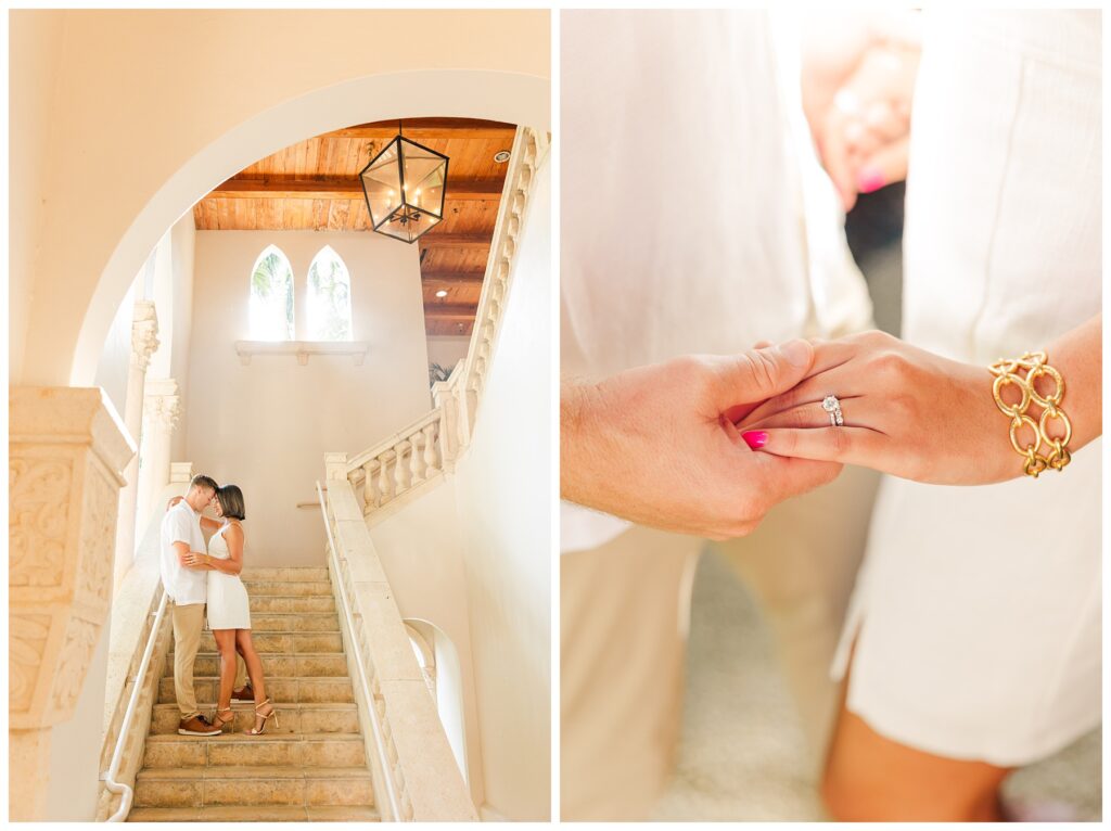 A couple poses for their engagement photos at The Boca Raton resort 