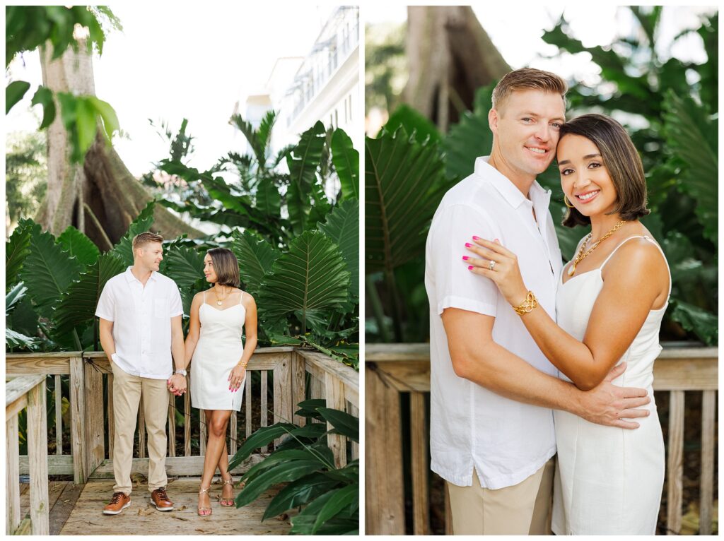 A couple poses for their engagement photos at The Boca Raton resort 