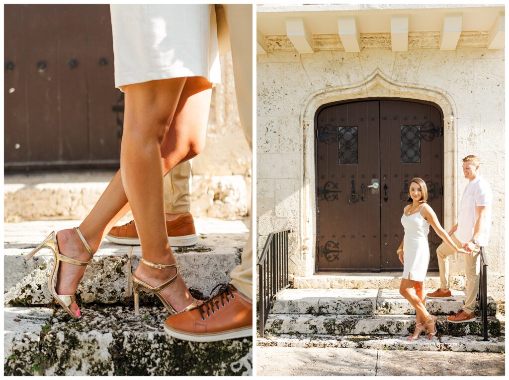 A couple poses for their engagement photos at The Boca Raton resort 