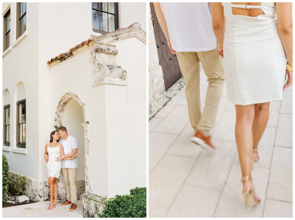 A couple poses for their engagement photos at The Boca Raton resort 