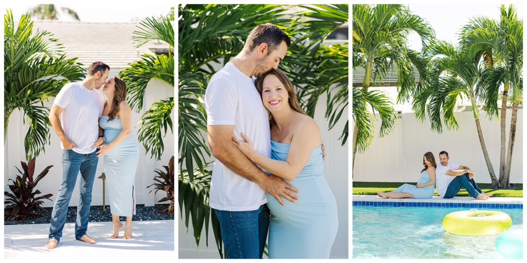 At home maternity session by the pool. Maternity poses and inspo