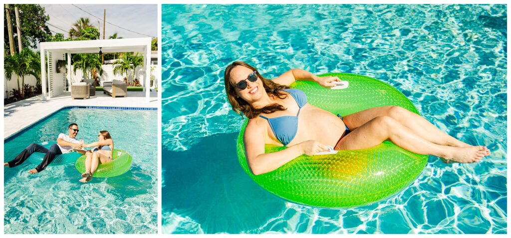 At home maternity session by the pool. Maternity poses and inspo