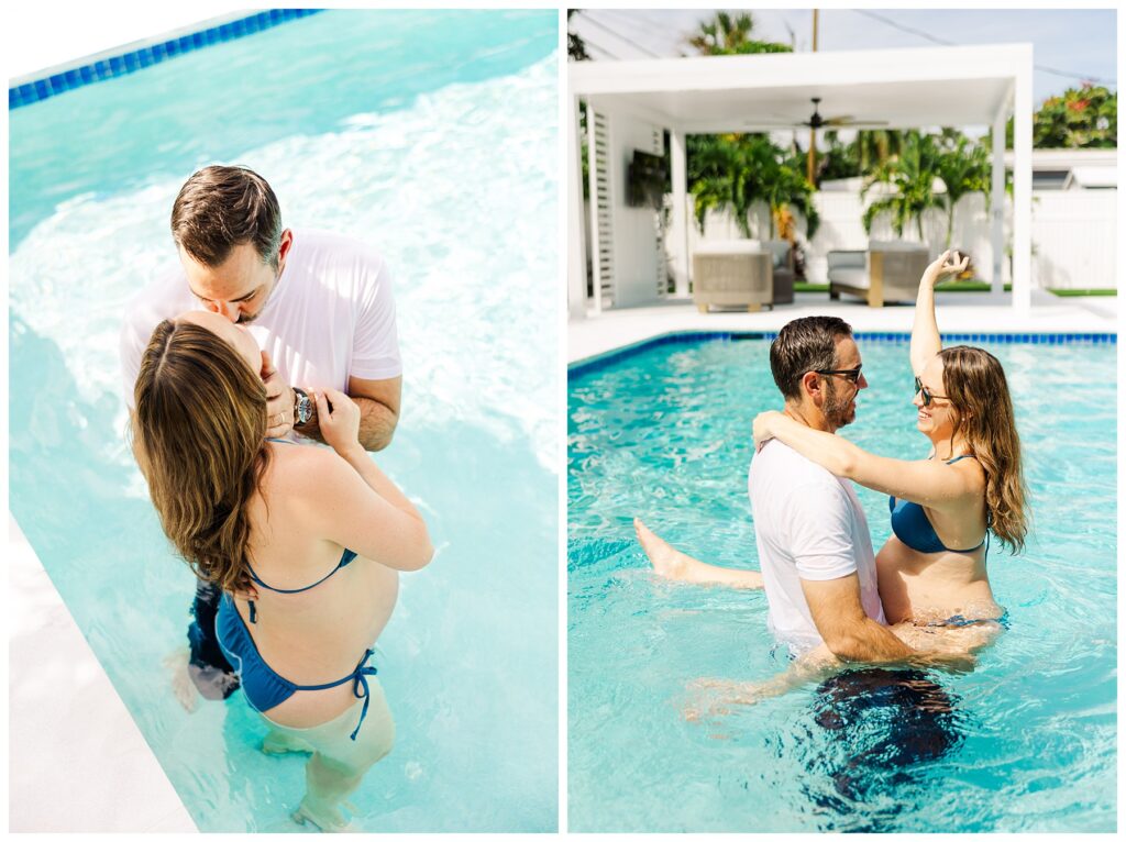 At home maternity session by the pool. Maternity poses and inspo