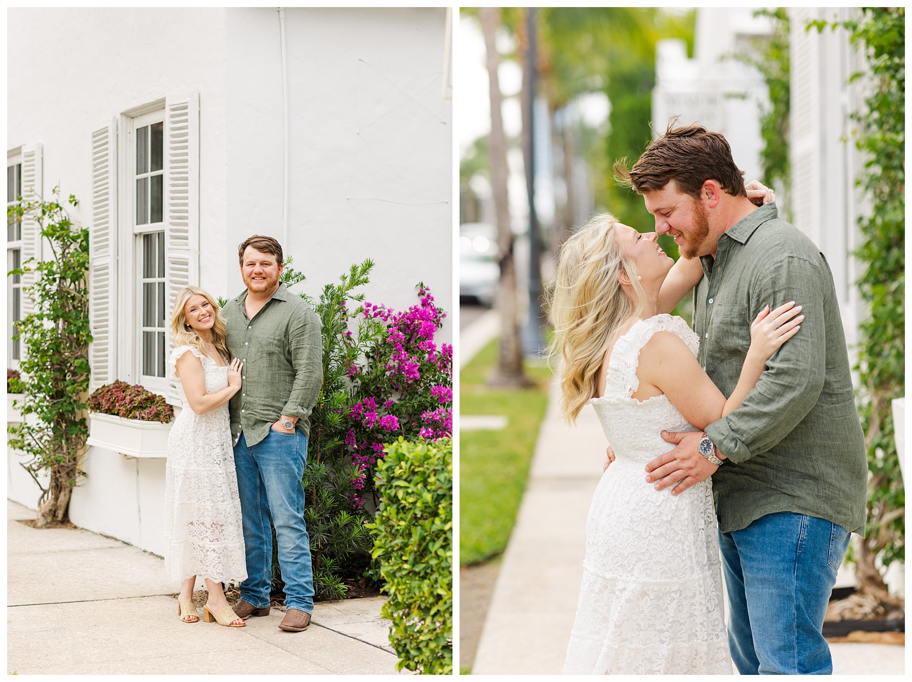 A couple poses for Palm Beach Island engagement photos