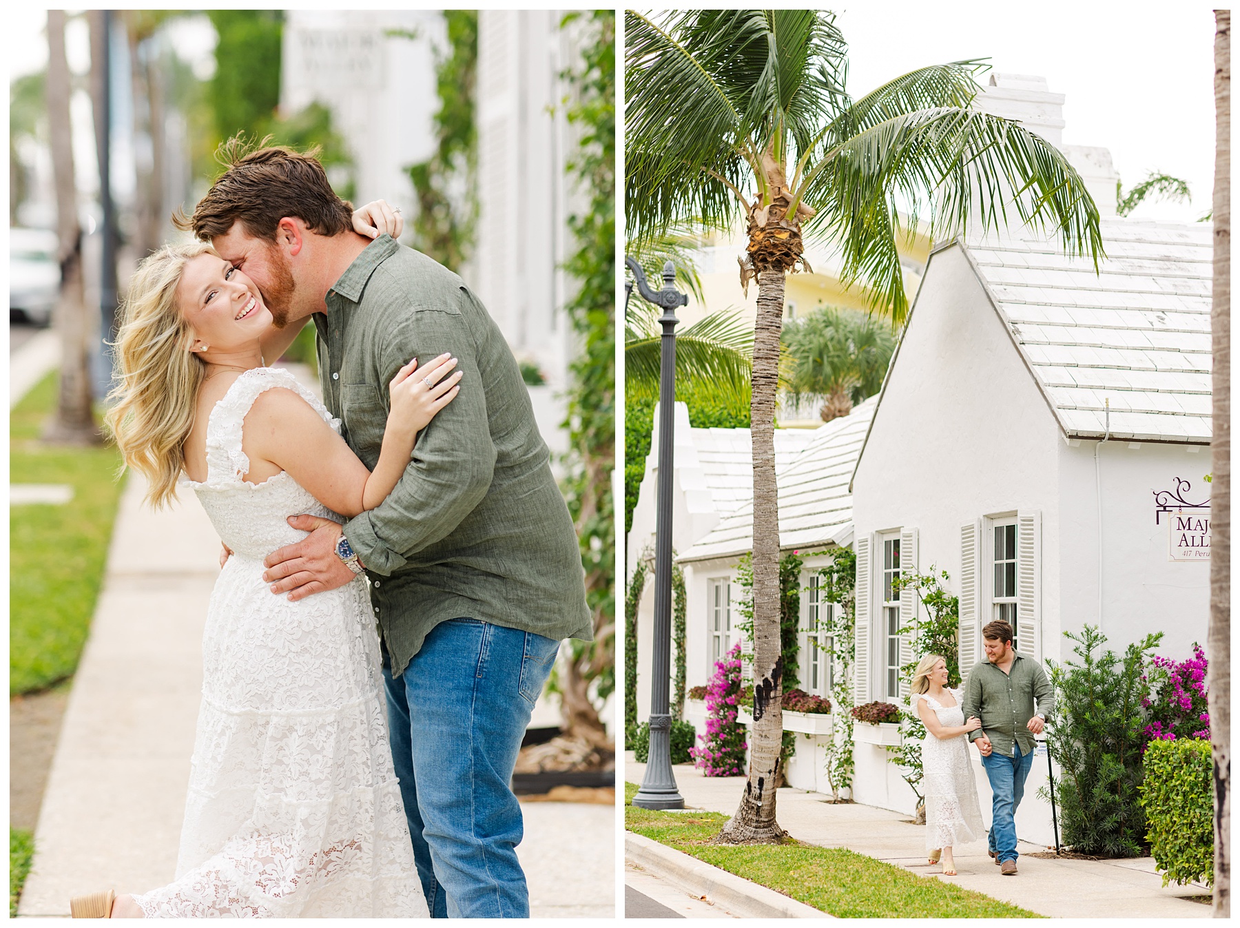 The groom kisses the bride on her cheek