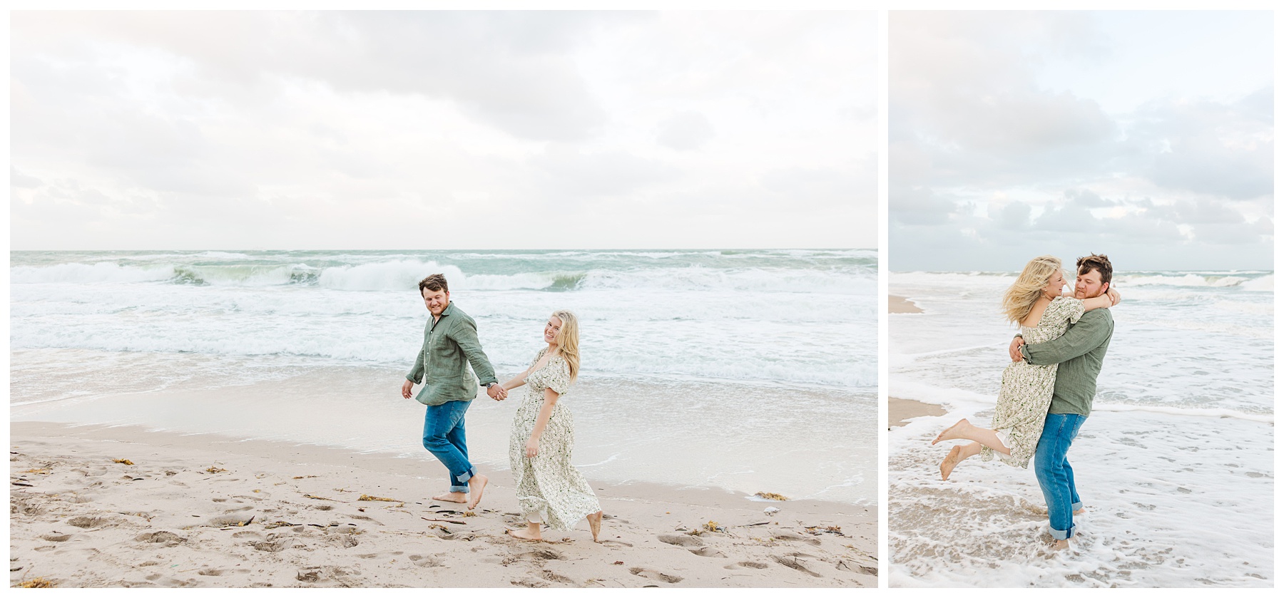 playful engagement photos in the wind for Palm Beach engagement photos