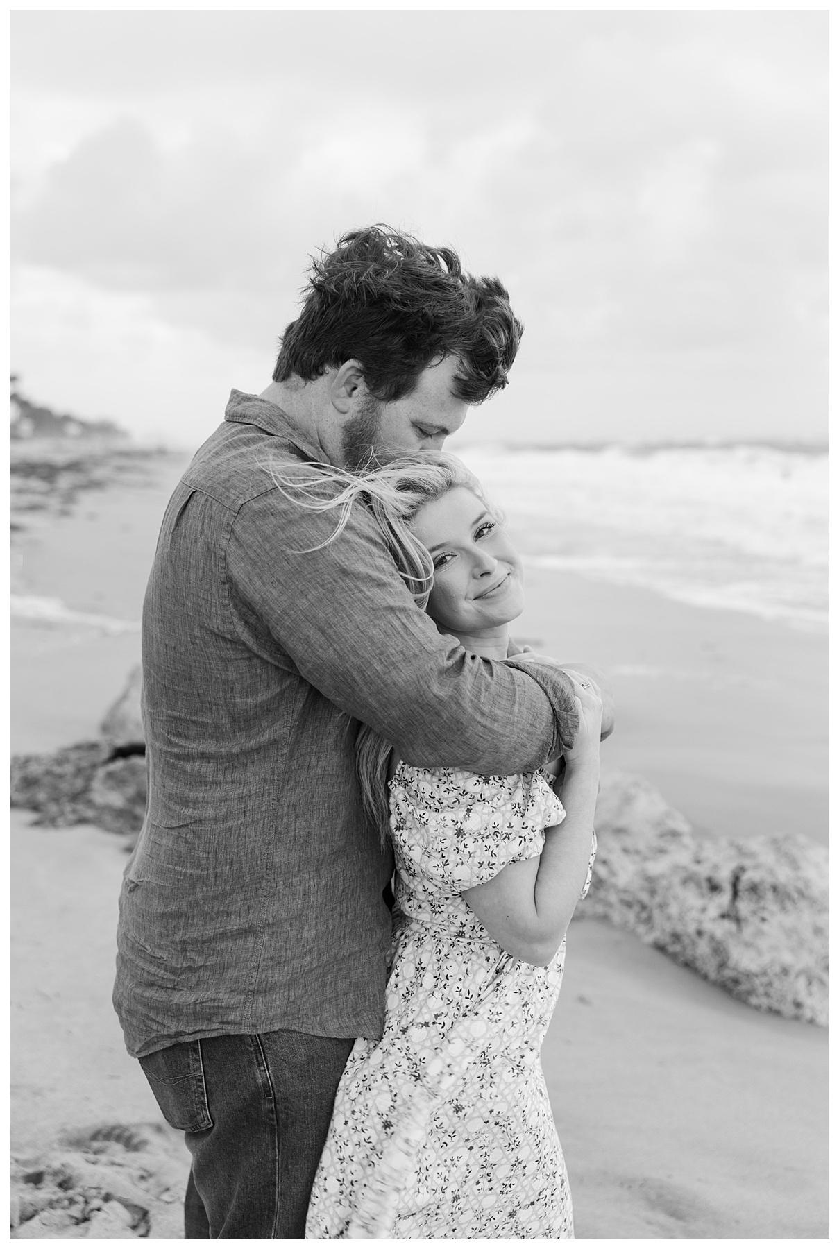 a timeless black and white beach engagement session on Palm Beach Island