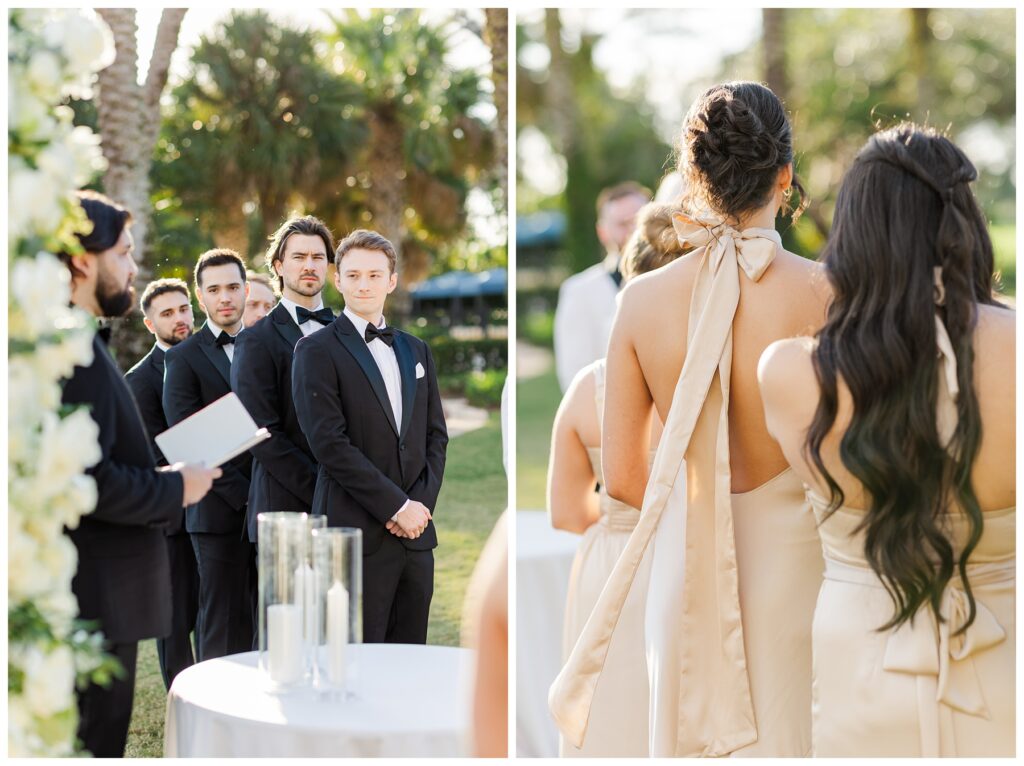 The bridal party stand at the front of the wedding ceremony