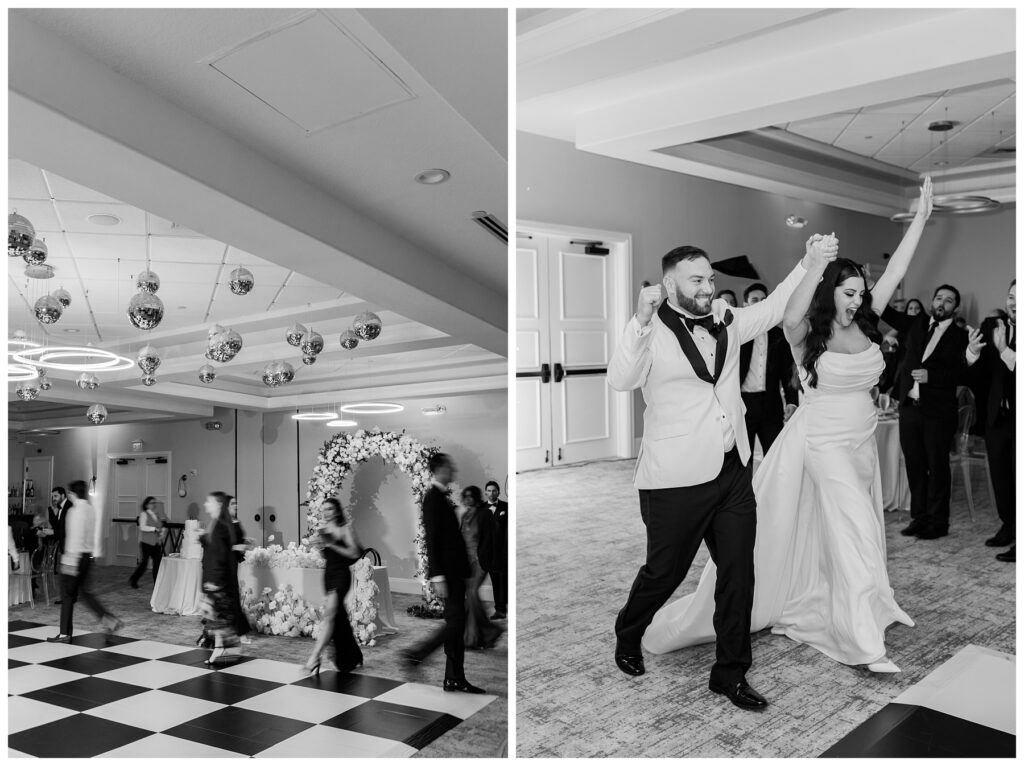 The bride and groom enter into their reception at The Parkland Golf and Country Club