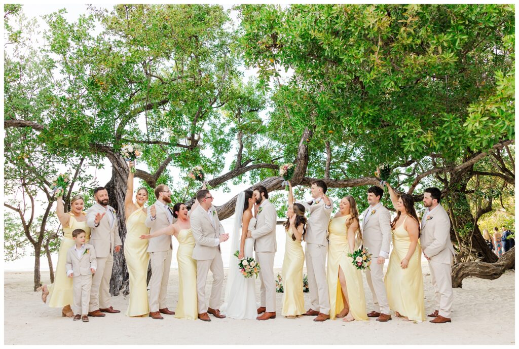 Bakers Cay Key Largo Wedding Party portraits in pale yellow bridesmaid dresses