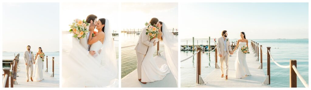 Bakers Cay Key Largo Bride and Groom just married portraits on the dock