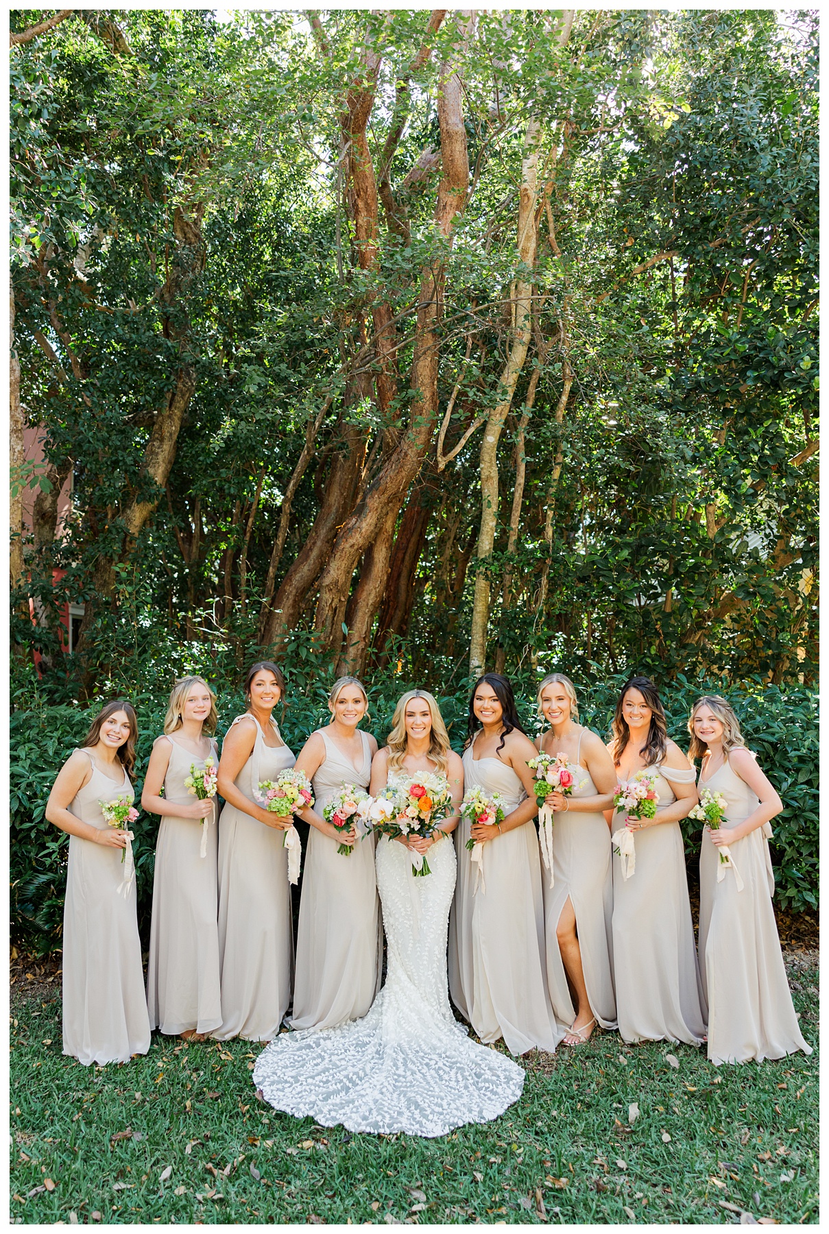 A Playa Largo Wedding Bridesmaids in taupe bridal dresses