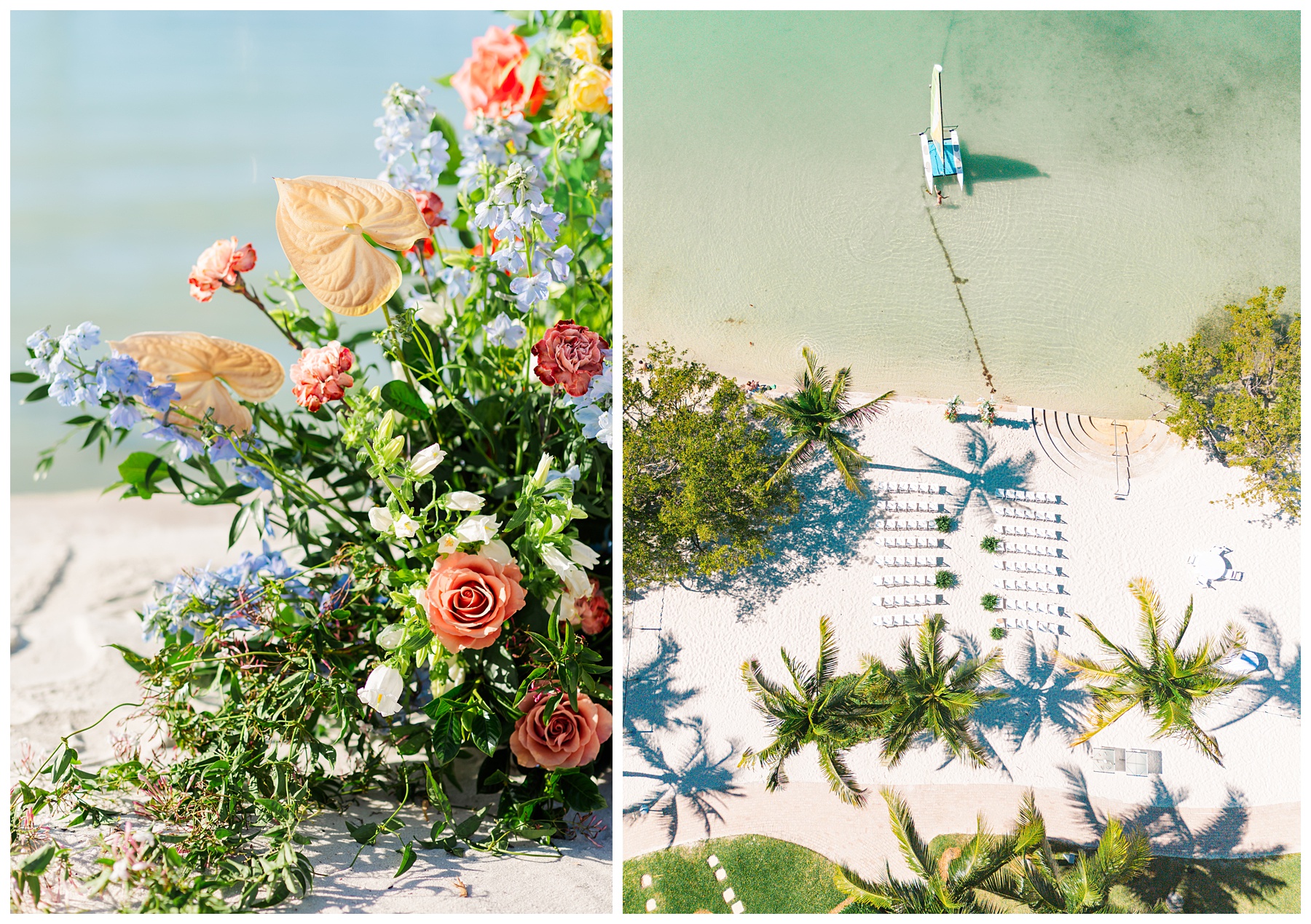 Playa Largo Wedding Ceremony Floral Arch and Drone shot