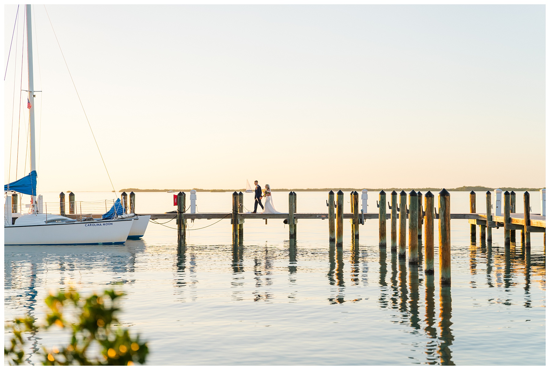 Playa Largo Wedding Bride and Groom Sunset Portraits on the dock