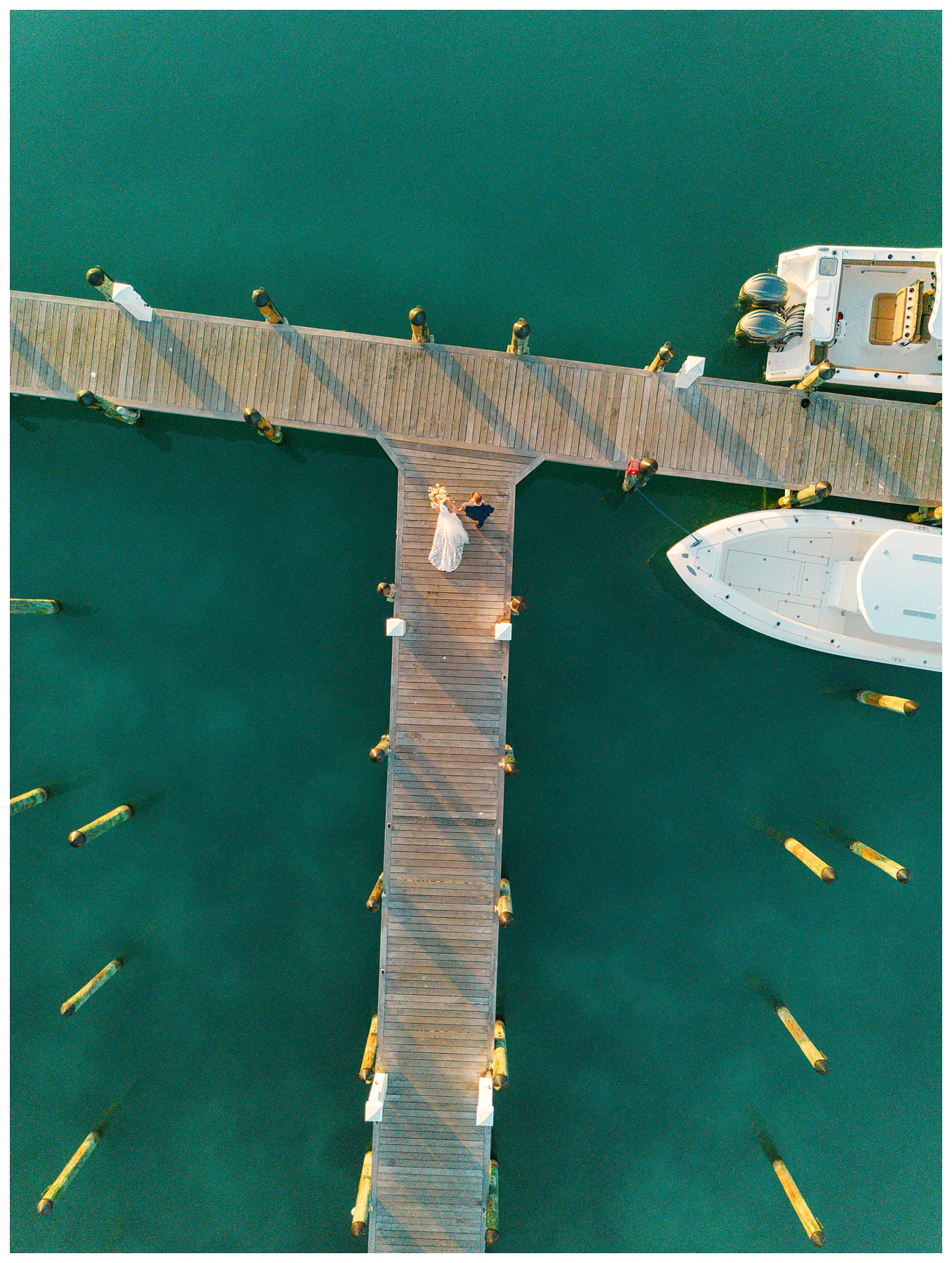 Playa Largo Wedding Bride and Groom Drone Sunset Portraits on the dock