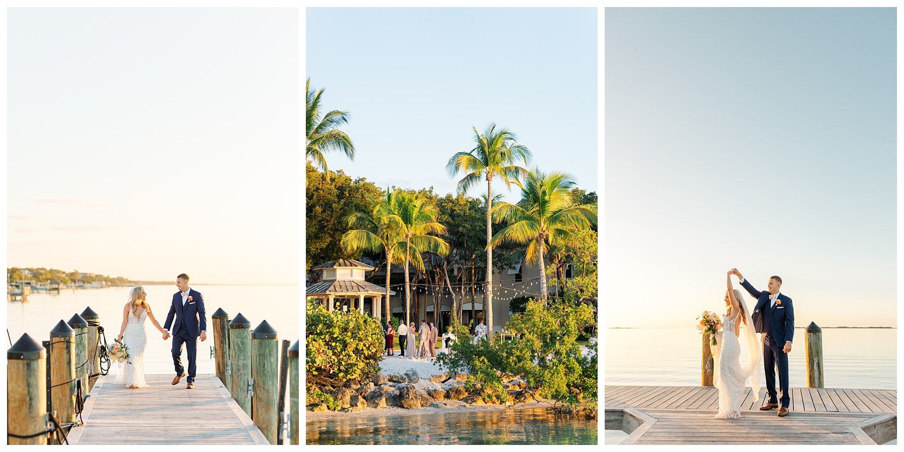 Playa Largo Wedding Bride and Groom Sunset Portraits on the dock