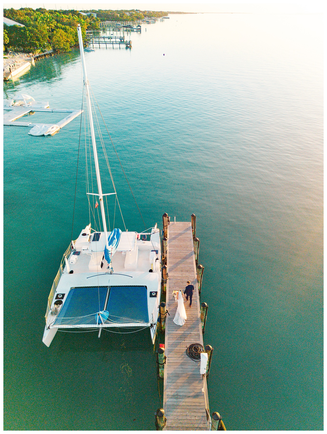 Playa Largo Wedding Bride and Groom Drone Sunset Portraits on the dock