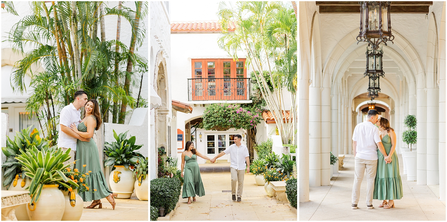 engaged couple stroll on Palm Beach Island during engagement photos