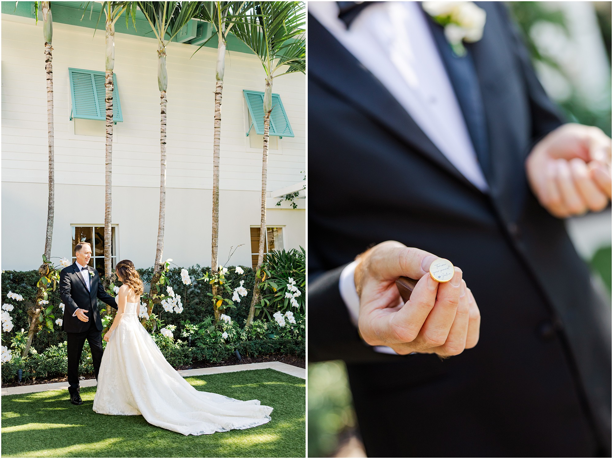 bride first look with father