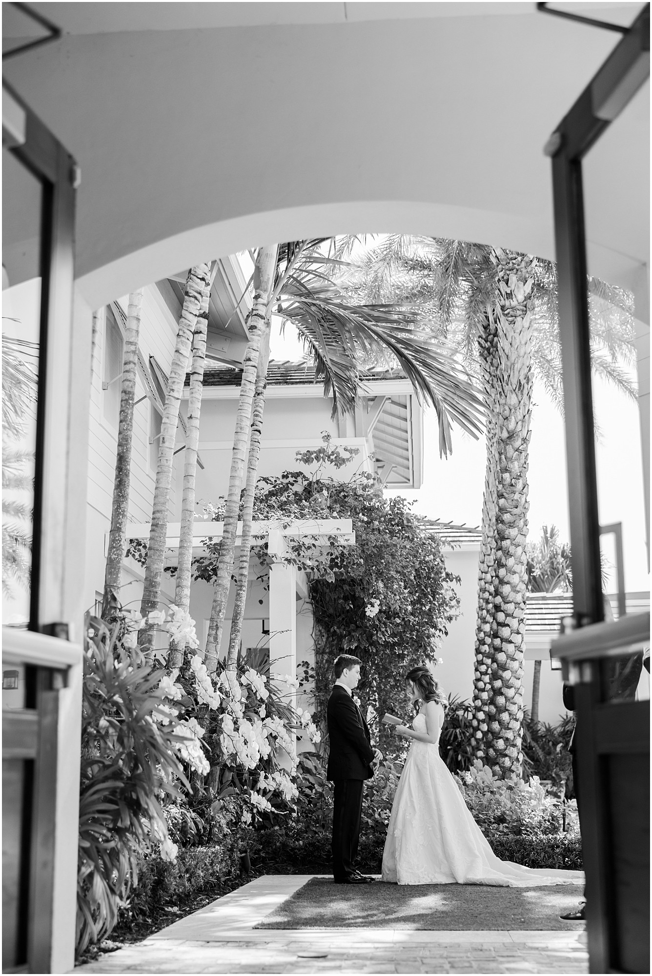 bride and groom black and white portrait