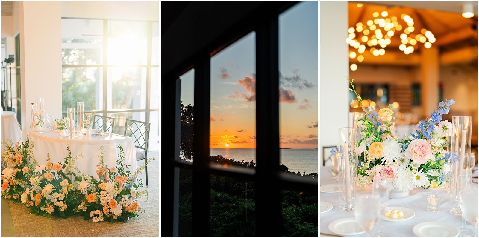Key Largo Wedding Photographer captures the sunset and reception details at Baker's Cay ballroom