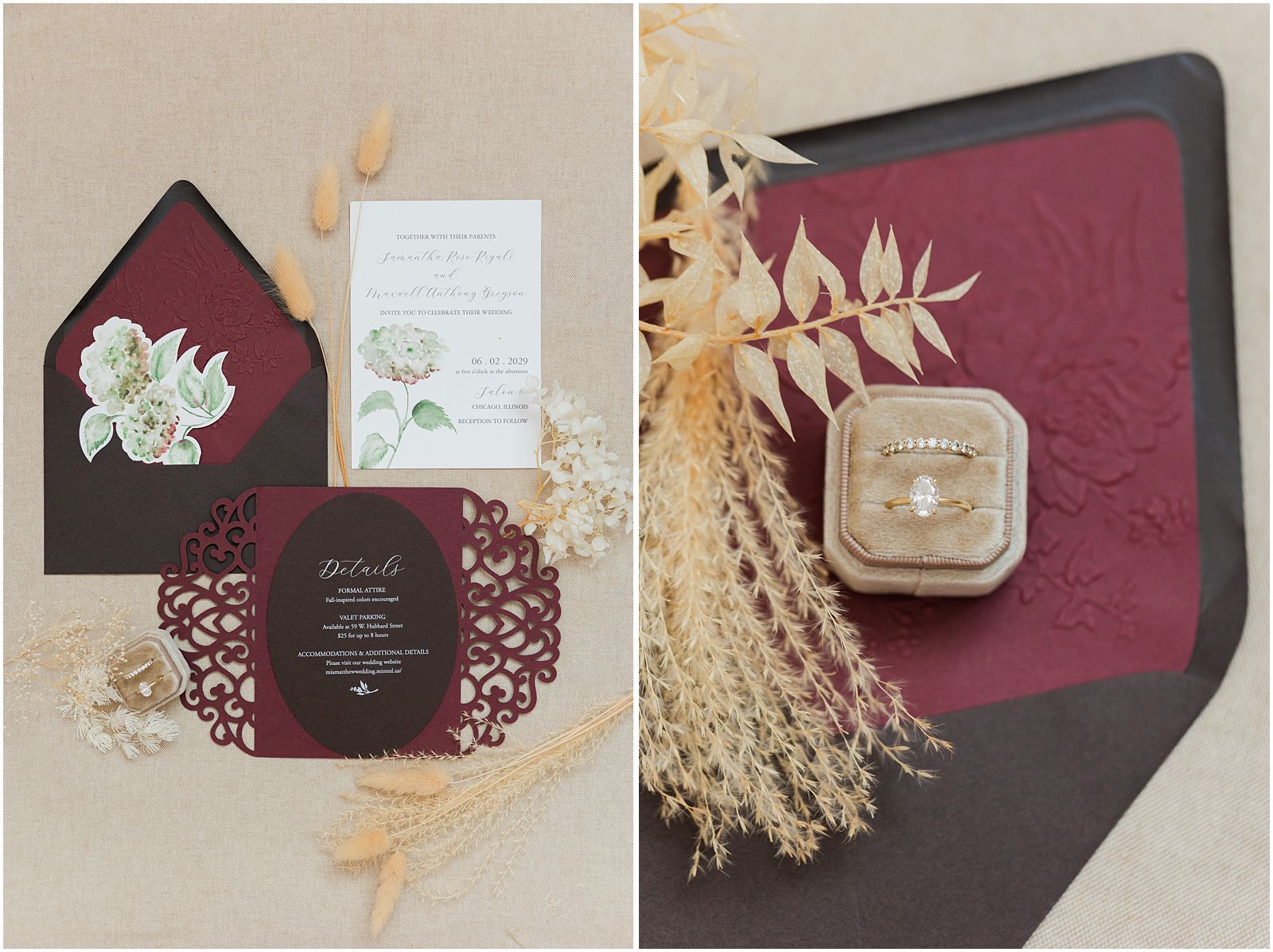 Fall burgundy wedding stationary